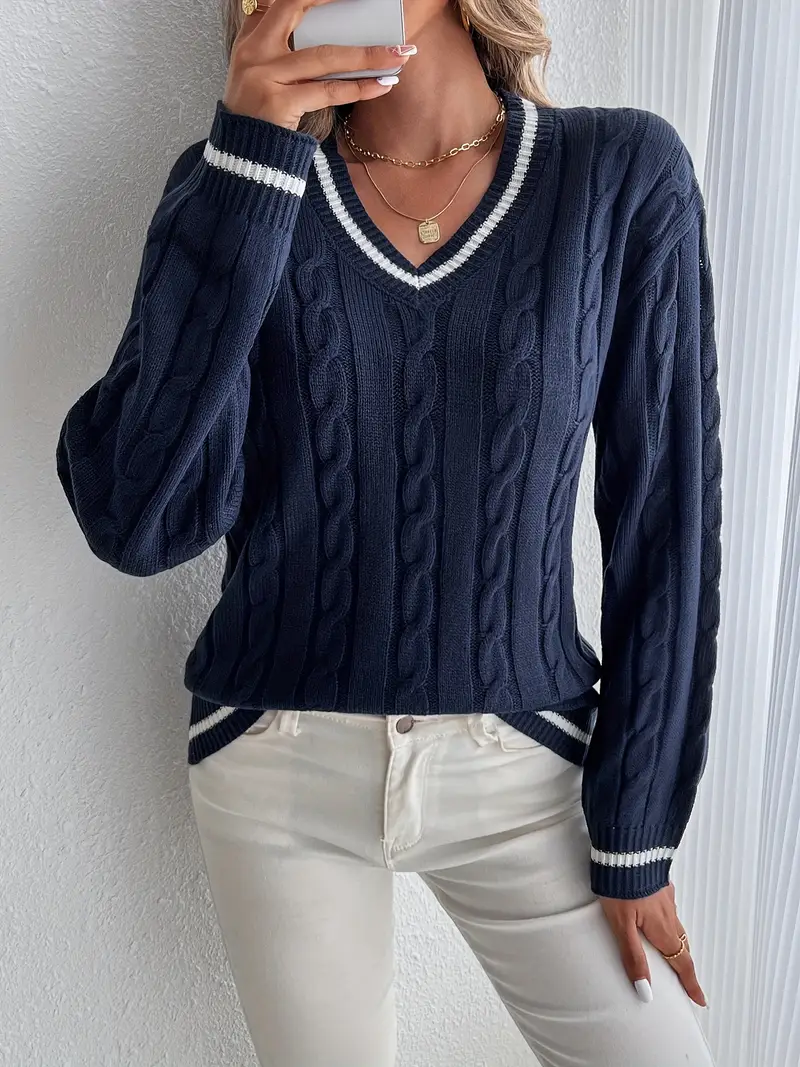 Alison | Women's V-Neck Cable Knit Sweater