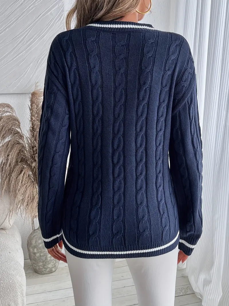 Alison | Women's V-Neck Cable Knit Sweater - Image 5