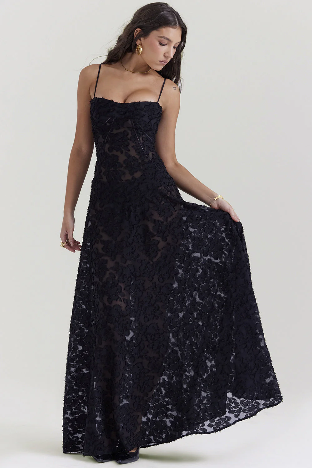 Ariana | Women's Elegant Maxi Dress - Silky Slim Fit - Spaghetti Straps - Image 3