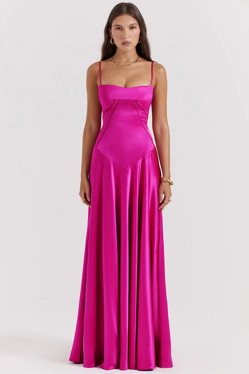 Ariana | Women's Elegant Maxi Dress - Silky Slim Fit - Spaghetti Straps - Image 4