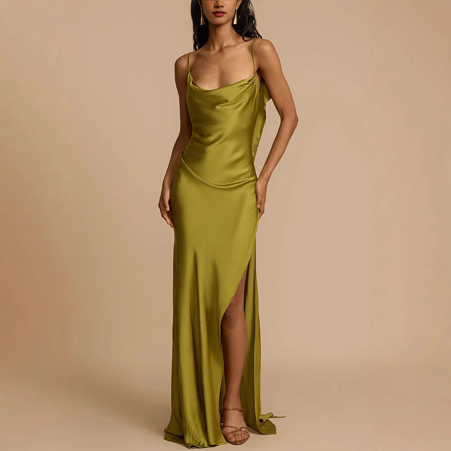 Ava | Women’s Slip Dress - Elegant Full Length with Cowl Neck and Side Slit