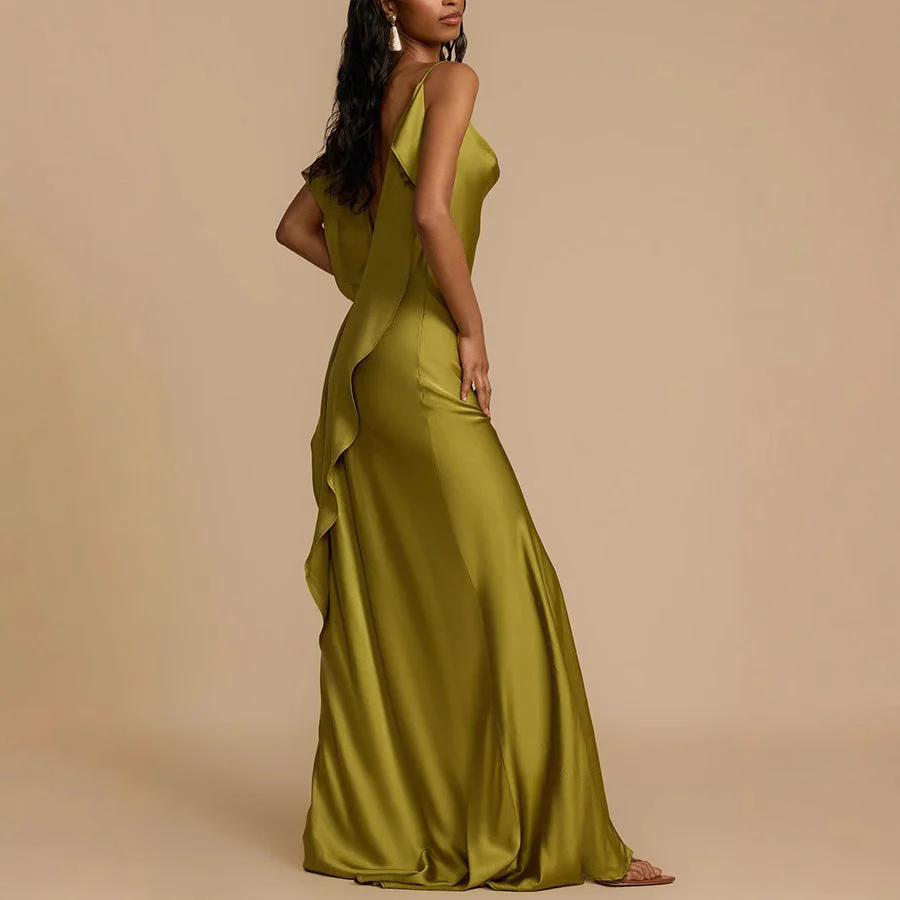 Ava | Women’s Slip Dress - Elegant Full Length with Cowl Neck and Side Slit - Image 2