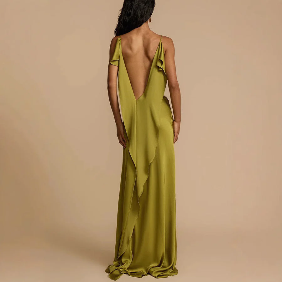 Ava | Women’s Slip Dress - Elegant Full Length with Cowl Neck and Side Slit - Image 3