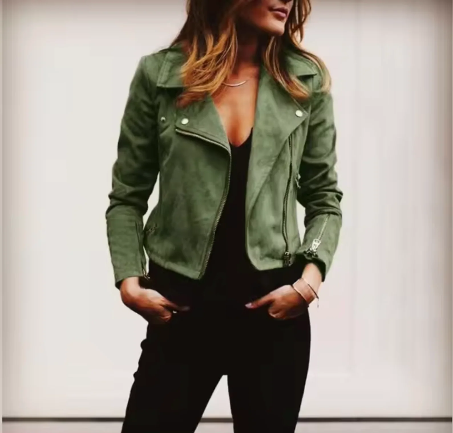 Betina | Stylish Faux Suede Biker Jacket - Image 4
