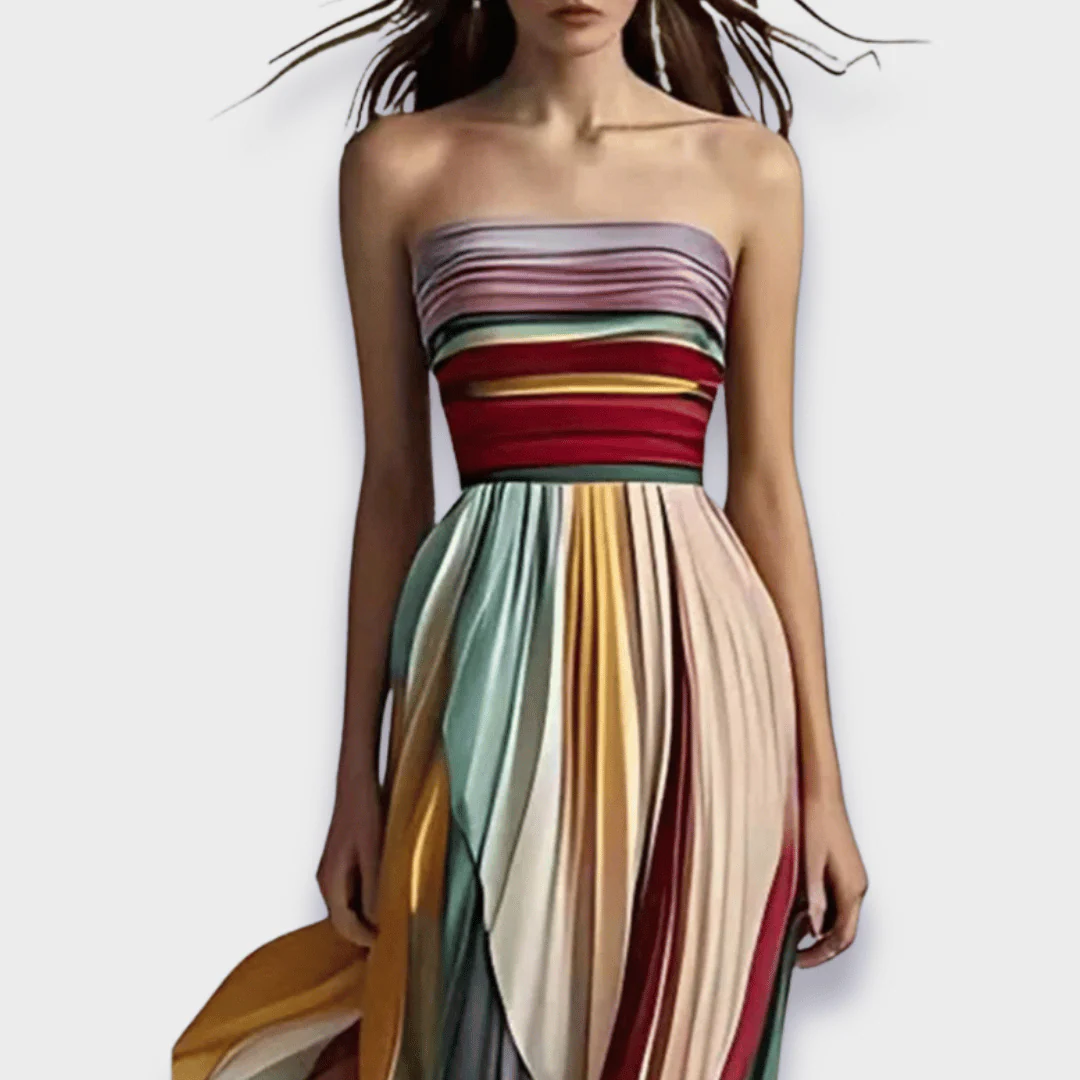 Candice | Maxi Dress with Vibrant Pleats and Bare-Shoulder Design - Image 2