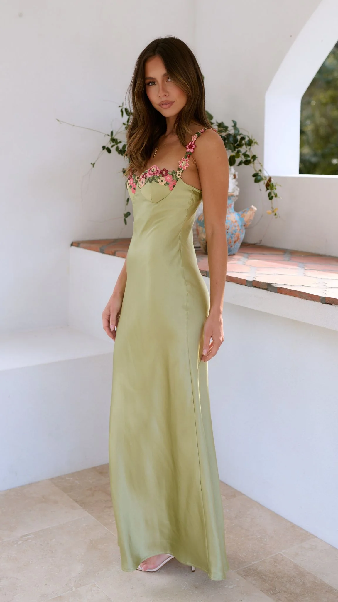 Carol | Women’s Floral Embroidered Satin Maxi Dress with Elegant Flow - Image 3
