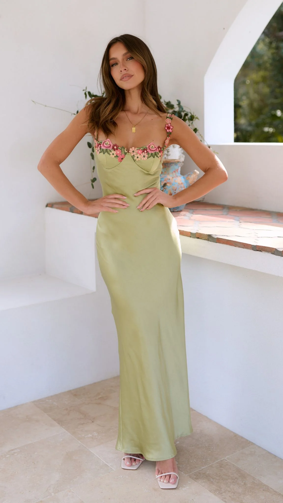 Carol | Women’s Floral Embroidered Satin Maxi Dress with Elegant Flow - Image 5