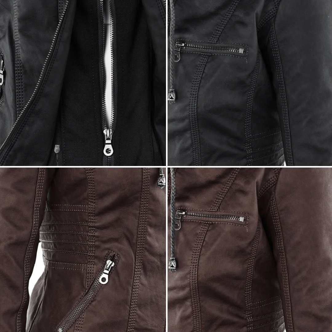 Eileen | Women's Hooded Slim Fit Biker Jacket - Image 17