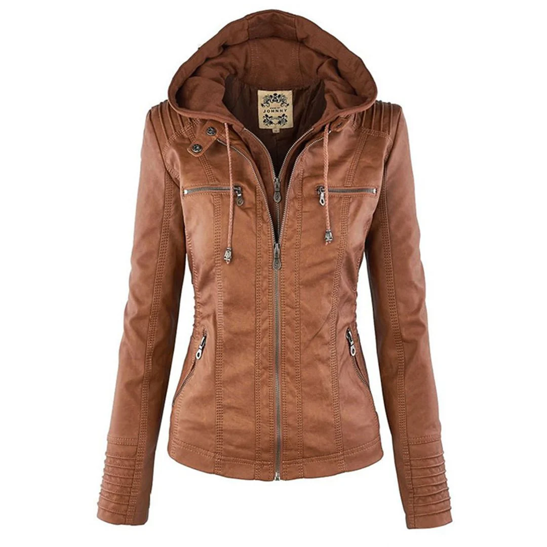 Eileen | Women's Hooded Slim Fit Biker Jacket - Image 19