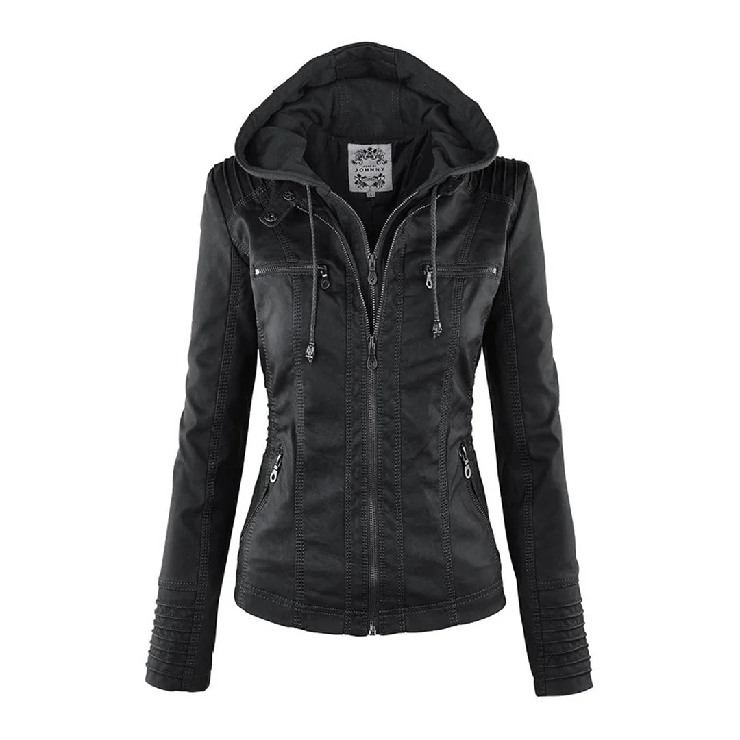 Eileen | Women's Hooded Slim Fit Biker Jacket - Image 20