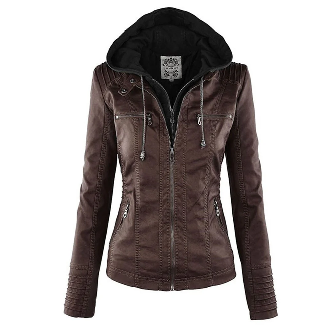 Eileen | Women's Hooded Slim Fit Biker Jacket - Image 21