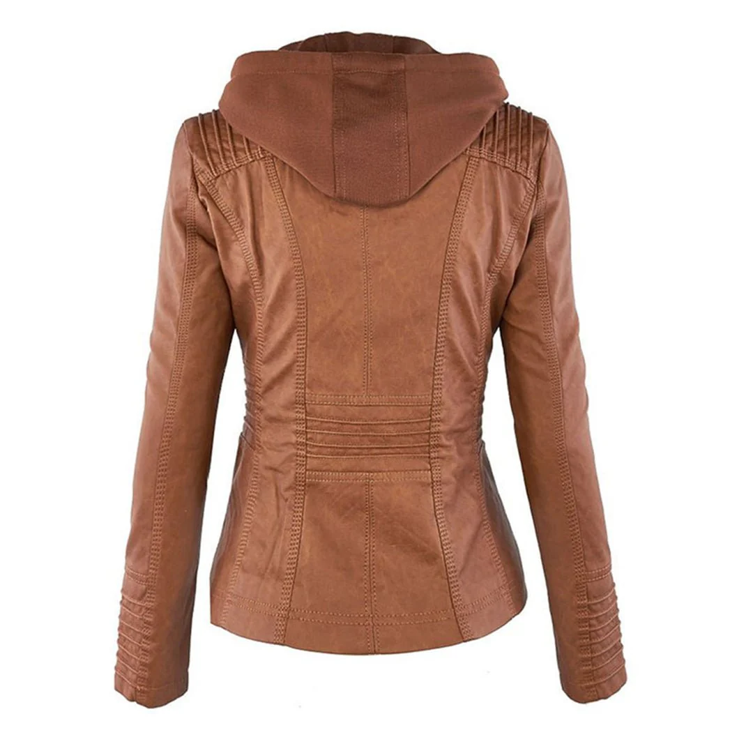 Eileen | Women's Hooded Slim Fit Biker Jacket - Image 3