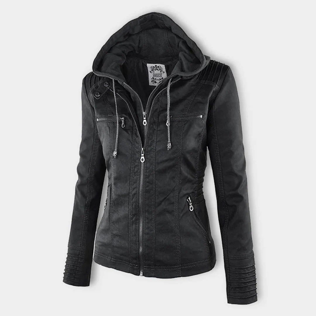 Eileen | Women's Hooded Slim Fit Biker Jacket - Image 4