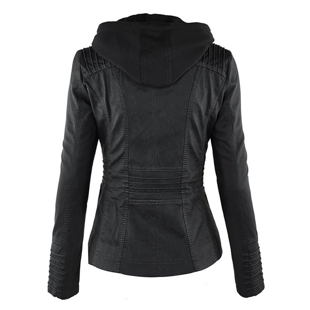 Eileen | Women's Hooded Slim Fit Biker Jacket - Image 6