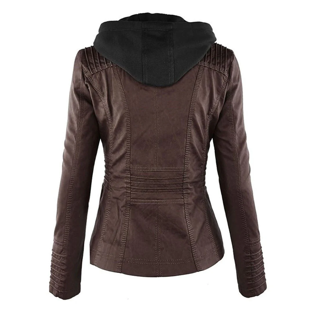 Eileen | Women's Hooded Slim Fit Biker Jacket - Image 8