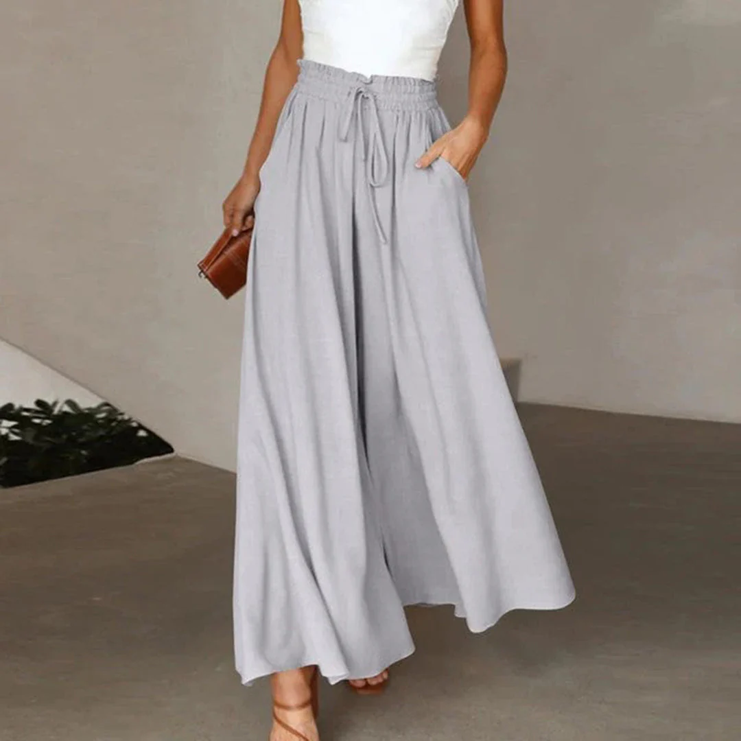 Gabriella | High Waist Elastic Pants with Drawstring – A-Line – With Pockets – Long and Airy - Image 3