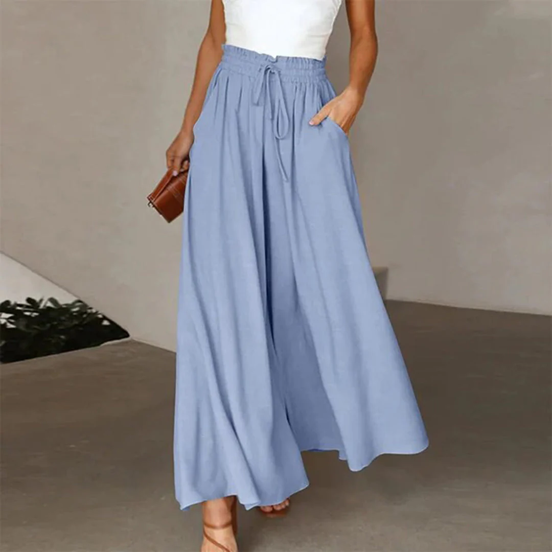 Gabriella | High Waist Elastic Pants with Drawstring – A-Line – With Pockets – Long and Airy - Image 4