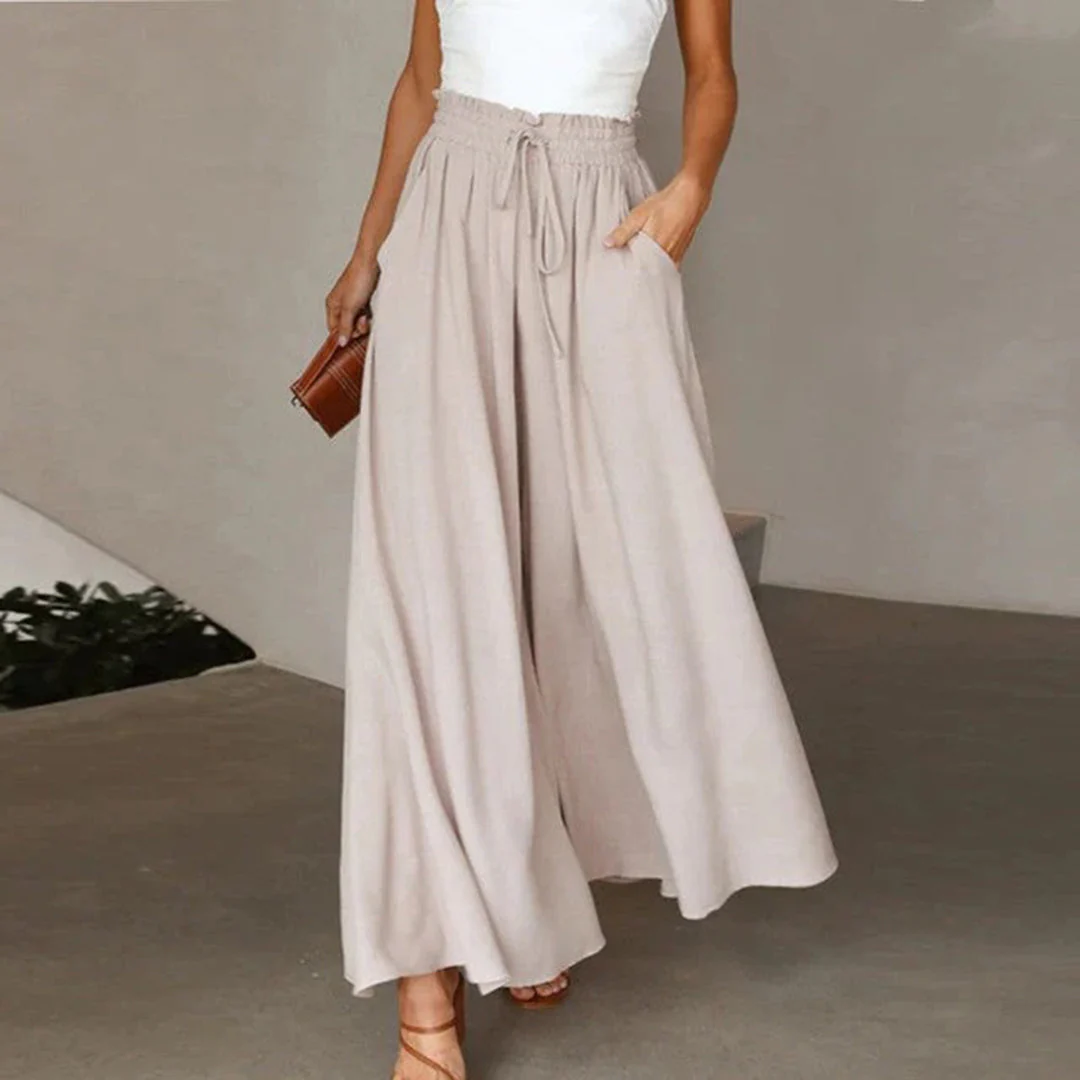 Gabriella | High Waist Elastic Pants with Drawstring – A-Line – With Pockets – Long and Airy - Image 5