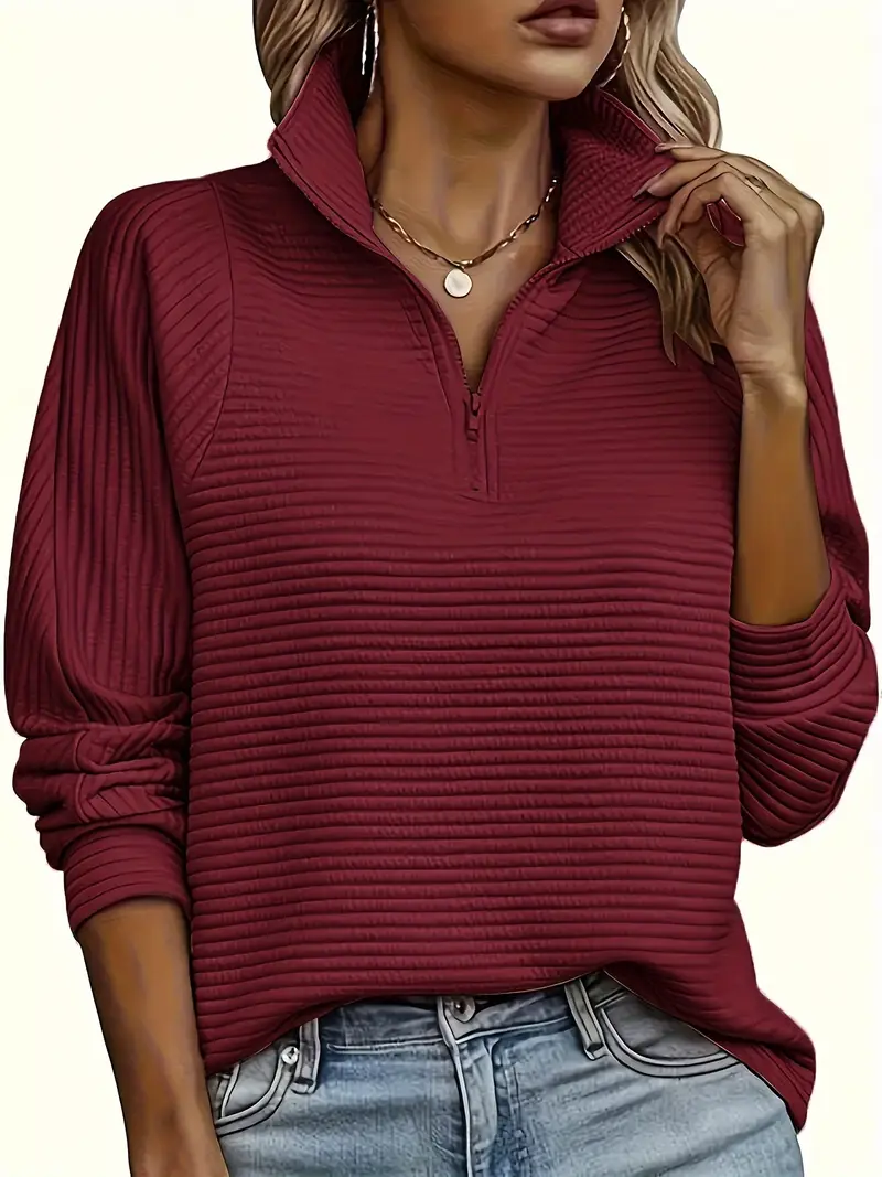 Hazel | Women's Quarter-Zip Ribbed Pullover Sweater - Image 3