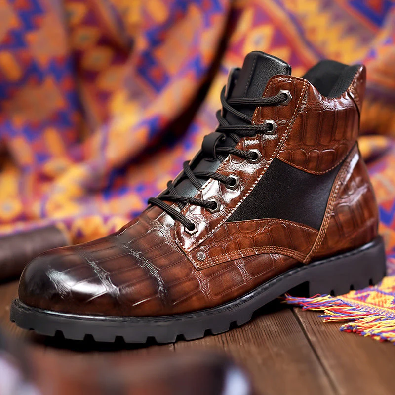 Jamison | Men's Combat Alligator Embossed Ankle Boots - Image 3