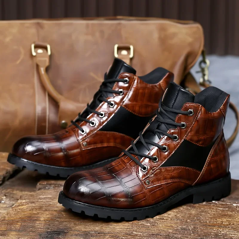 Jamison | Men's Combat Alligator Embossed Ankle Boots - Image 4