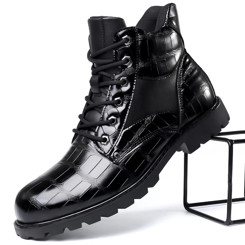 Jamison | Men's Combat Alligator Embossed Ankle Boots - Image 6
