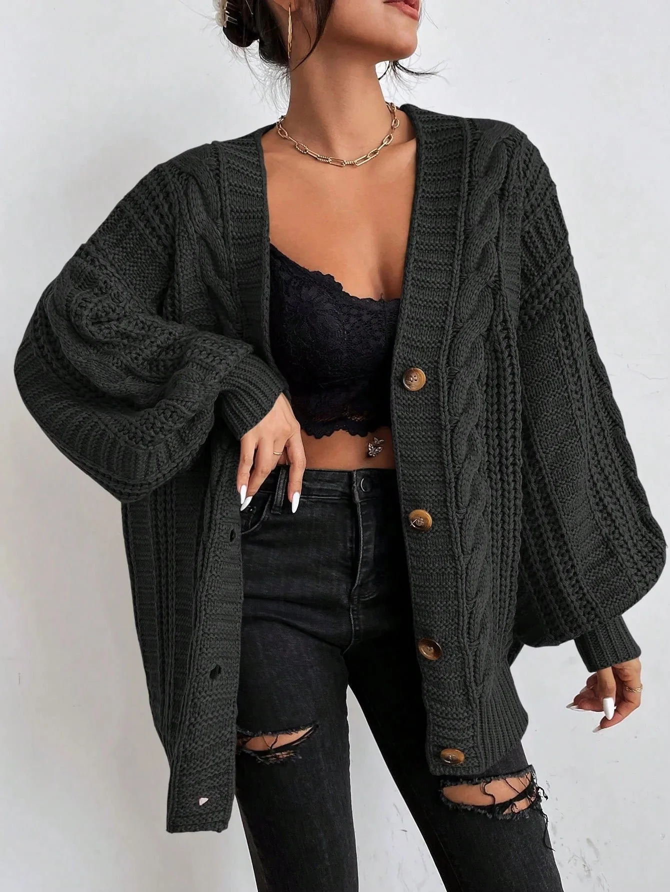 Jean | Women's Oversized Cable Knit Cardigan - Image 4