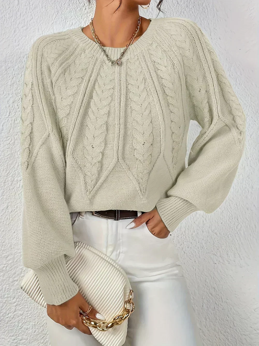Jillian | Women's Cable Knit Raglan Sleeve Sweater - Image 2