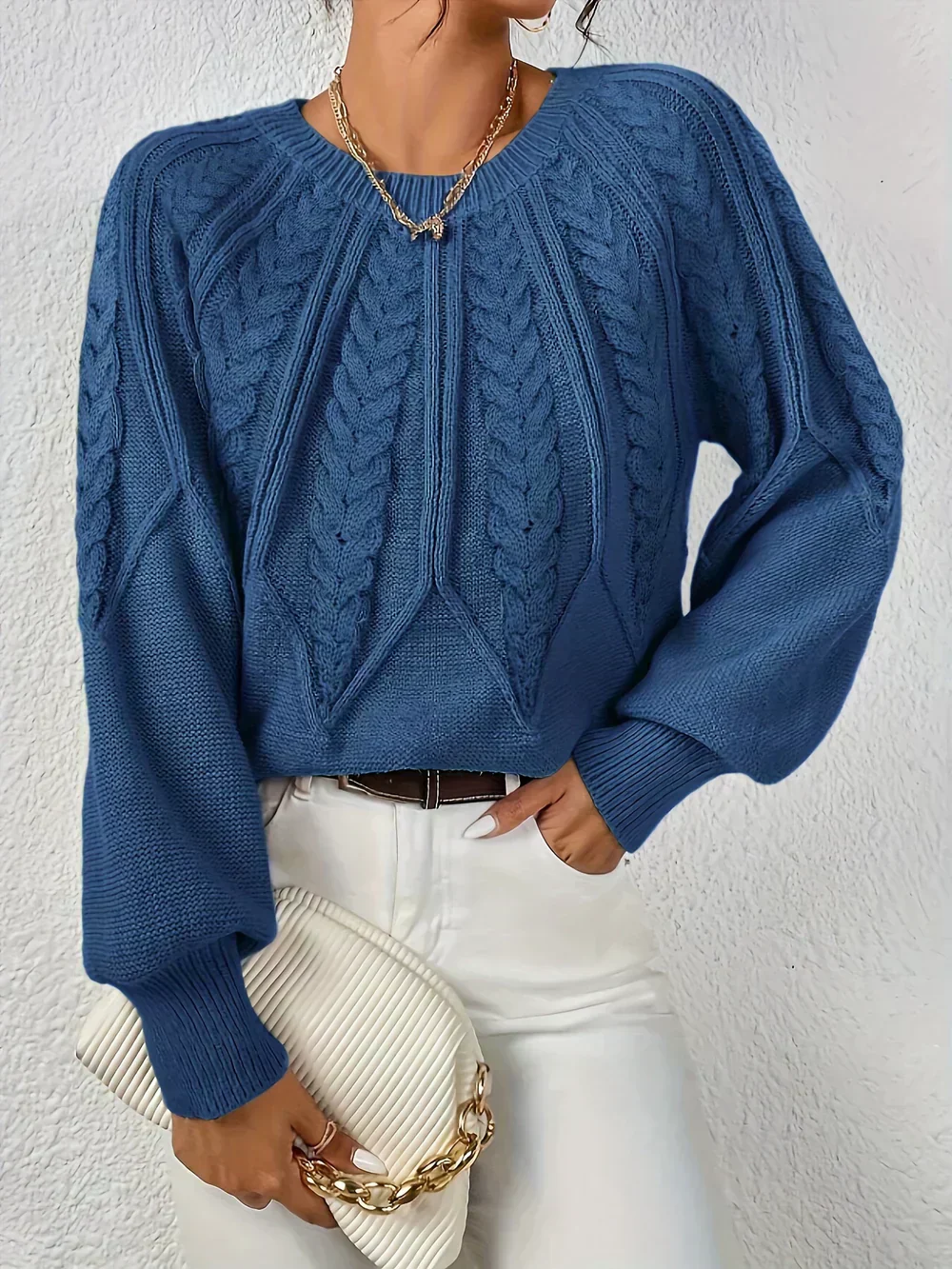Jillian | Women's Cable Knit Raglan Sleeve Sweater - Image 3