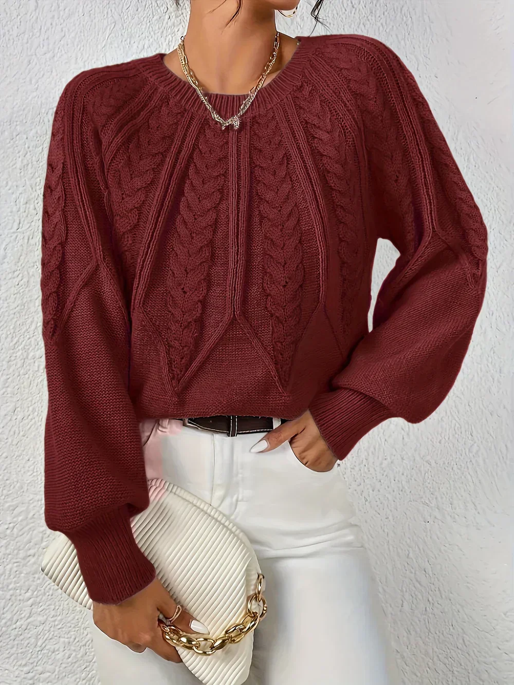 Jillian | Women's Cable Knit Raglan Sleeve Sweater - Image 4