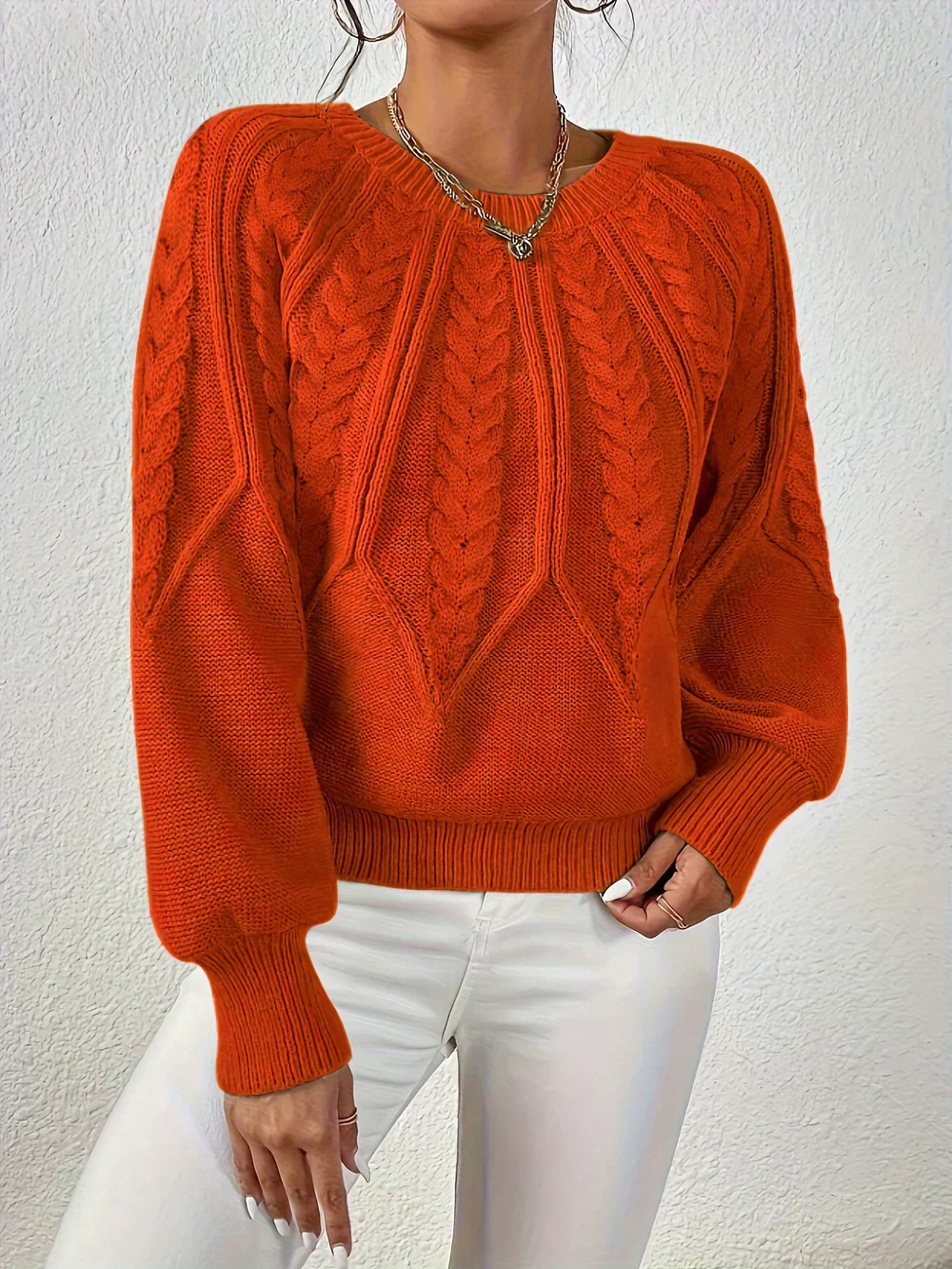Jillian | Women's Cable Knit Raglan Sleeve Sweater - Image 5
