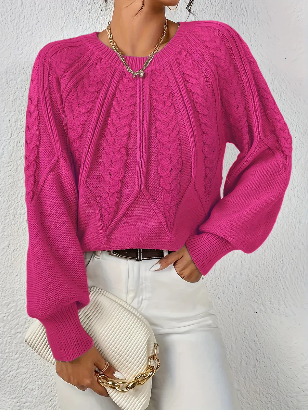 Jillian | Women's Cable Knit Raglan Sleeve Sweater - Image 7