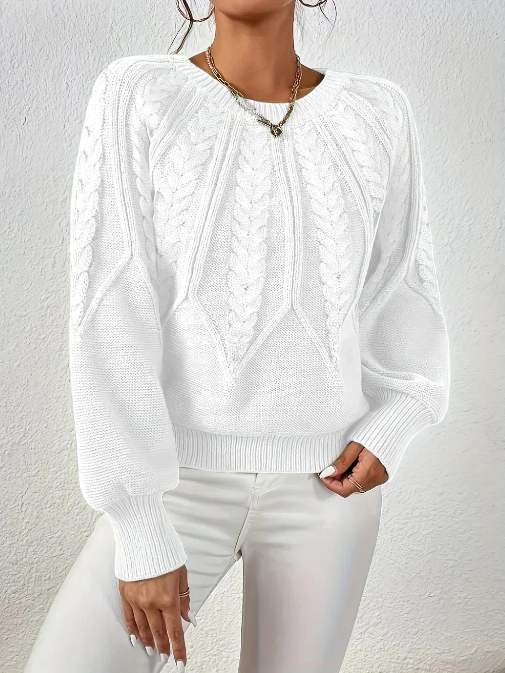 Jillian | Women's Cable Knit Raglan Sleeve Sweater - Image 8