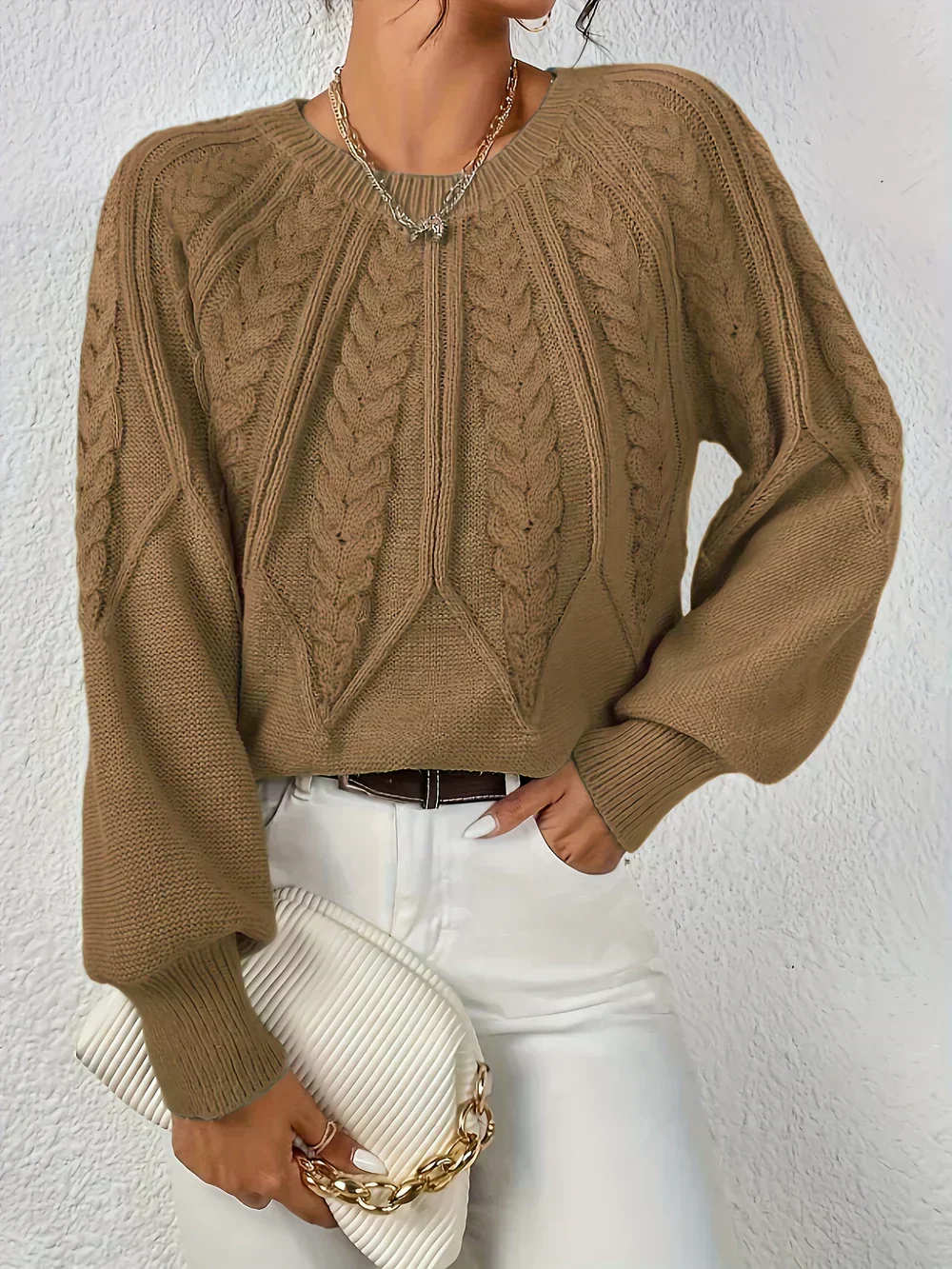Jillian | Women's Cable Knit Raglan Sleeve Sweater - Image 9
