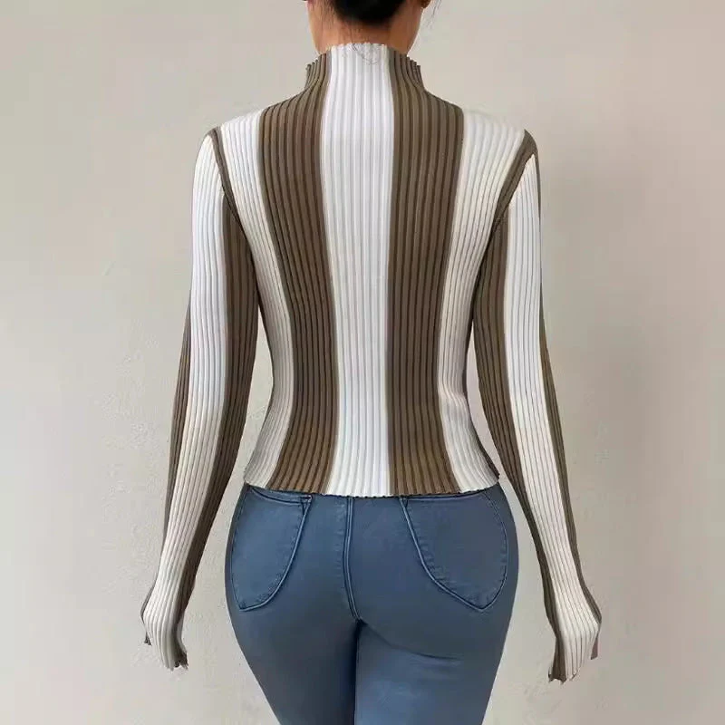 Julia | Women's Striped Mock Neck Long Sleeve Sweater - Image 3