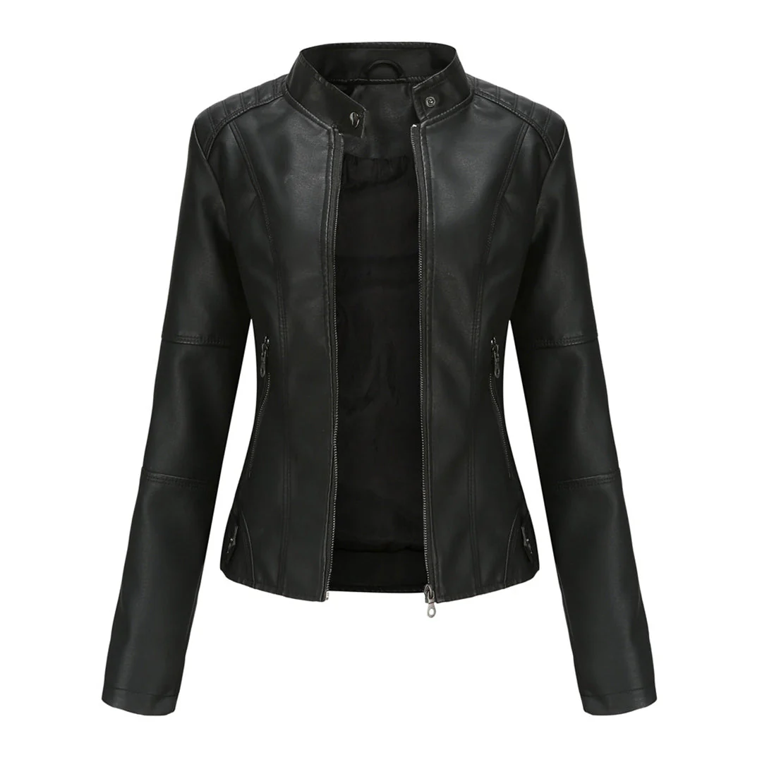 Lillian | Women's Collarless Biker Jacket - Image 2