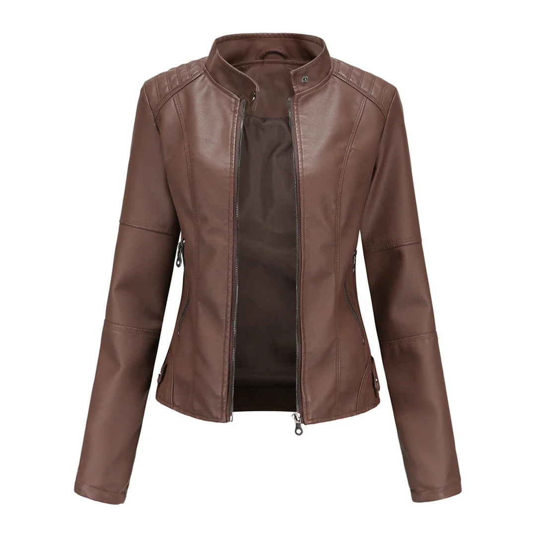 Lillian | Women's Collarless Biker Jacket - Image 9
