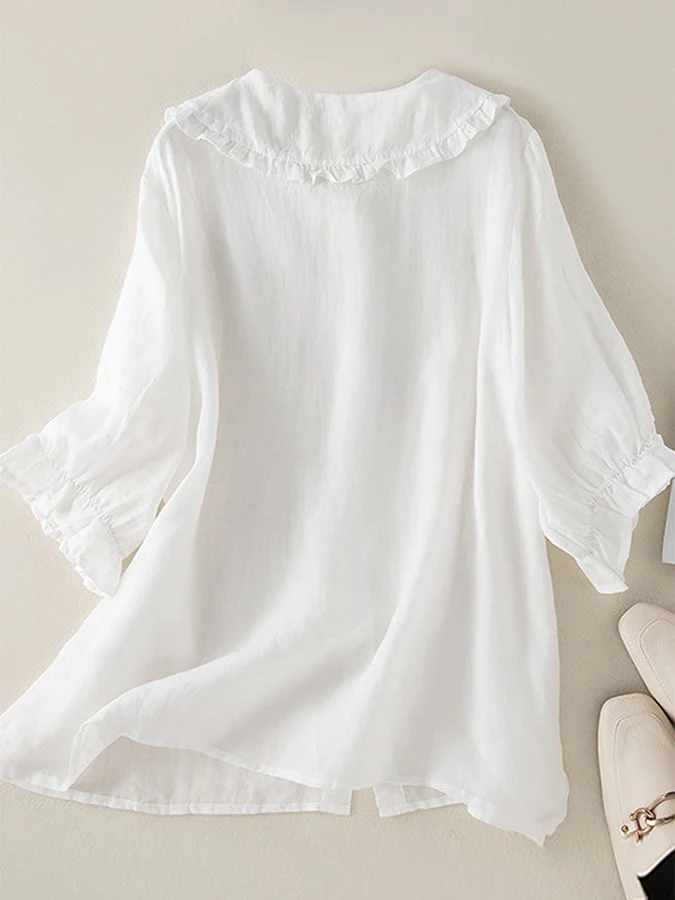 Lillian | Women's Stylish Cotton Loose Ruffled Neck Shirt - Image 3