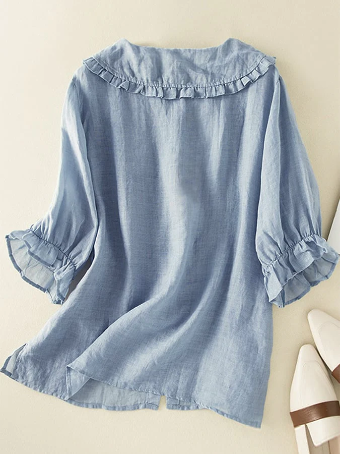 Lillian | Women's Stylish Cotton Loose Ruffled Neck Shirt - Image 4
