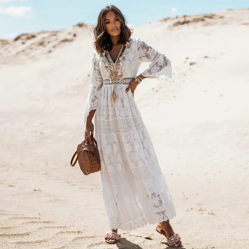 Lilly | Women's Flowy Long Sleeve Boho Maxi Dress - Image 3