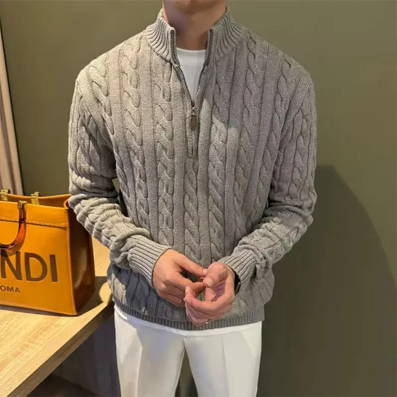 Marco | Men's Zip-Up Cable Knit Sweater - Image 13