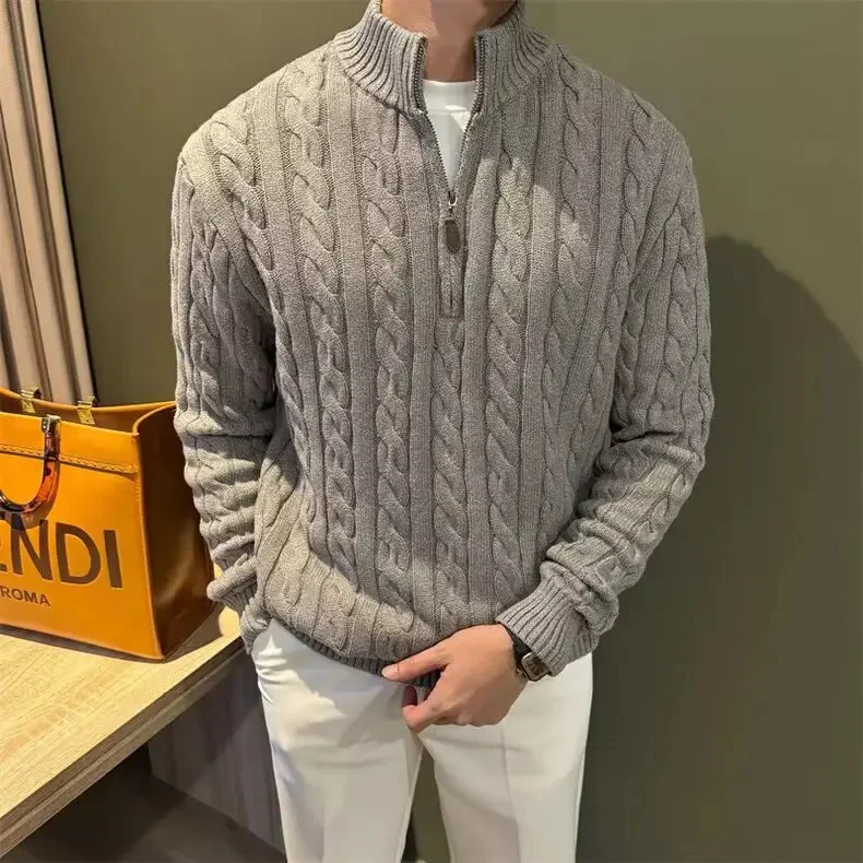 Marco | Men's Zip-Up Cable Knit Sweater - Image 14