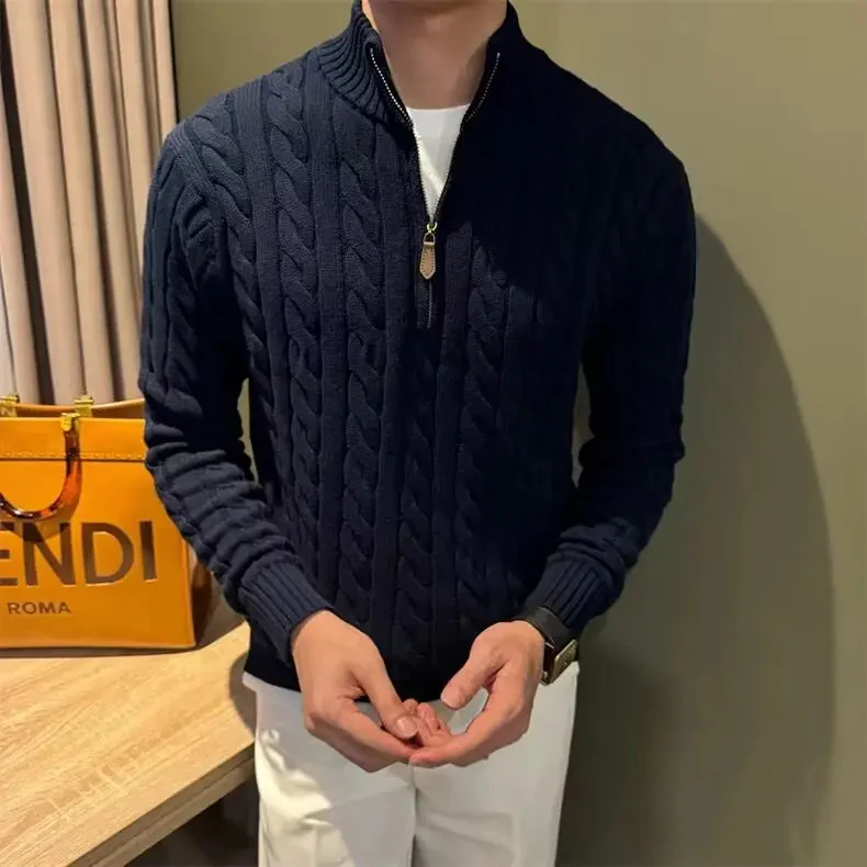 Marco | Men's Zip-Up Cable Knit Sweater - Image 2