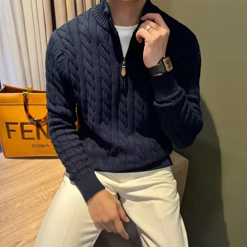 Marco | Men's Zip-Up Cable Knit Sweater - Image 3