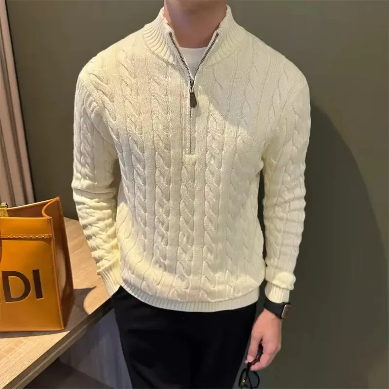 Marco | Men's Zip-Up Cable Knit Sweater - Image 4
