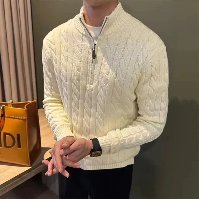 Marco | Men's Zip-Up Cable Knit Sweater - Image 5