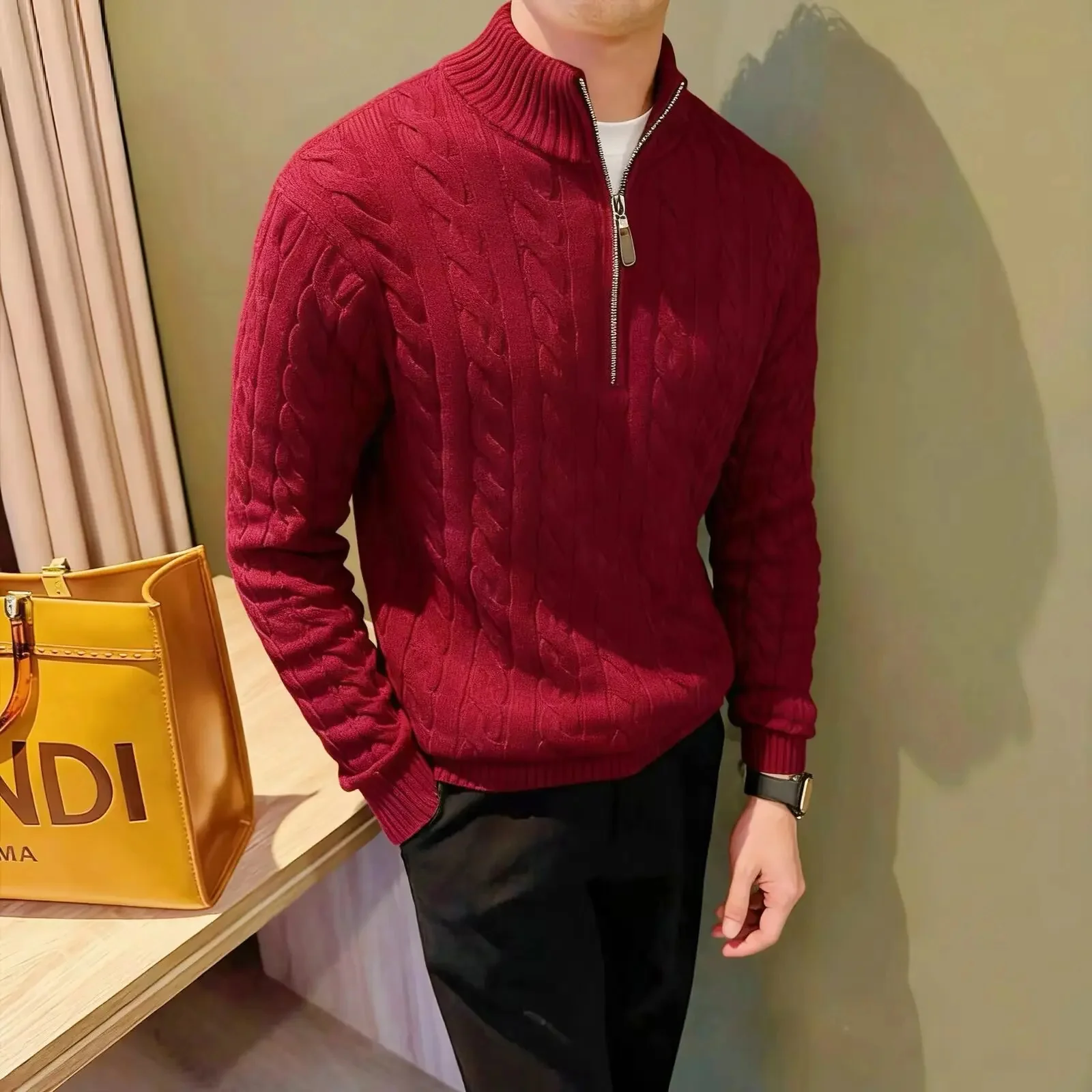 Marco | Men's Zip-Up Cable Knit Sweater - Image 7