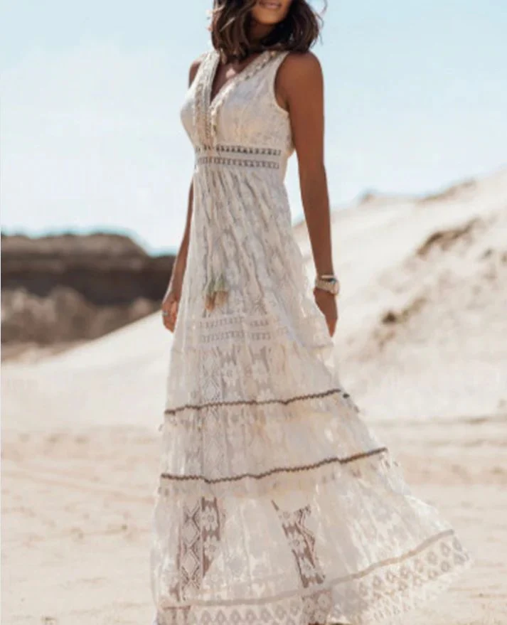 Margot | Vintage Boho Drawstring Maxi Dress - Image 3