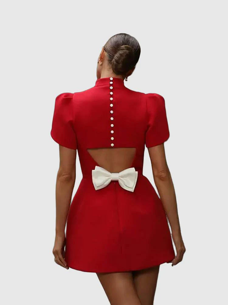 Maris | Elegant Hollow Tie Red Party Mini Dress - Timeless Summer Fashion - Image 2