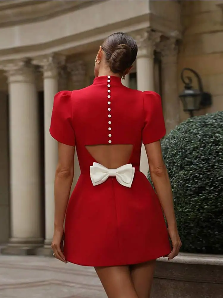 Maris | Elegant Hollow Tie Red Party Mini Dress - Timeless Summer Fashion - Image 3
